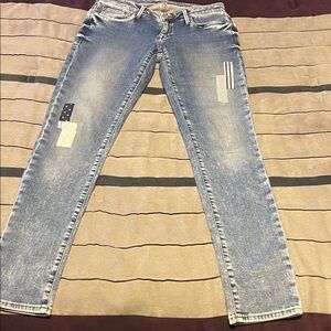 Mavi Jeans Company Distressed Blue Skinny Jeans with Patch